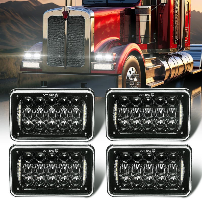 LX-LIGHT DOT Approved 60w 4x6 inch LED Headlights Rectangular Replacement H4651 H4652 H4656 H4666 H6545 with DRL Compatible with Peterbil Kenworth Freightinger Ford Probe Chevrolet Trucks - Image 1